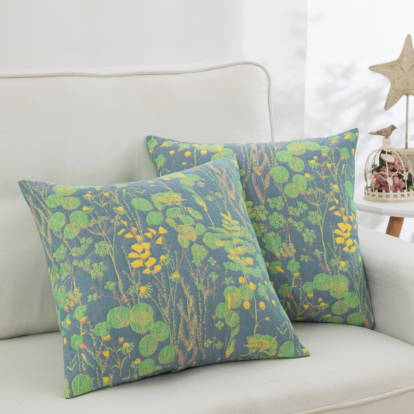 Lotus Pond Jacquard-Kissenbezüge aus Baumwollgaze (2 Stück)