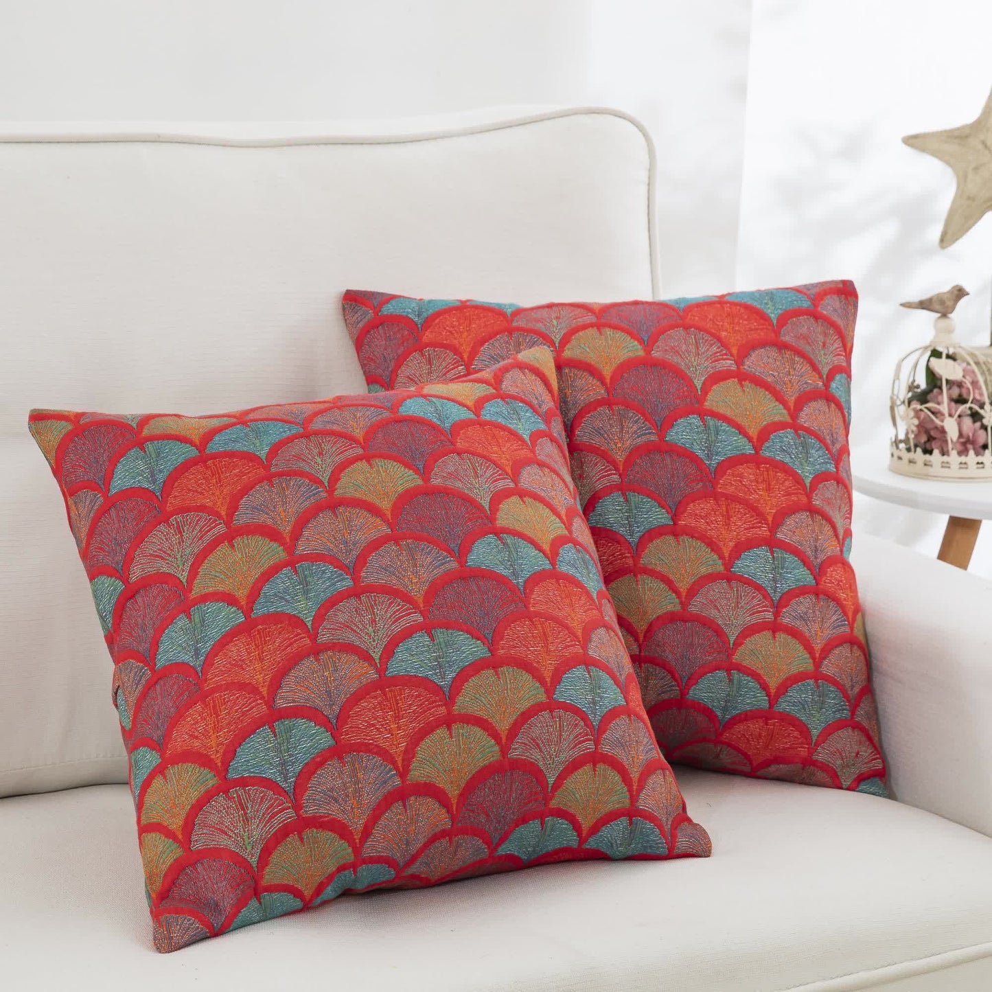 Jacquard-Kissenbezüge aus Baumwollgaze mit Fischschuppenmotiv (2 Stück)