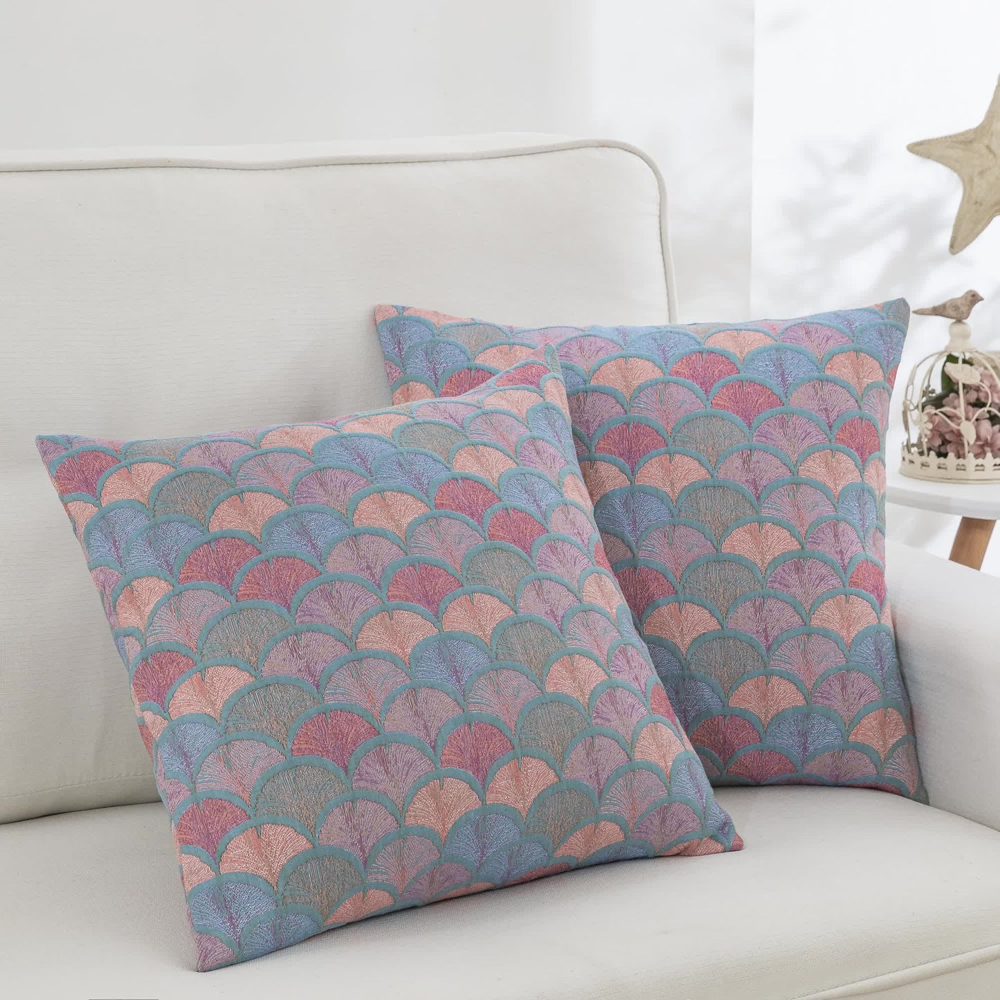 Jacquard-Kissenbezüge aus Baumwollgaze mit Fischschuppenmotiv (2 Stück)