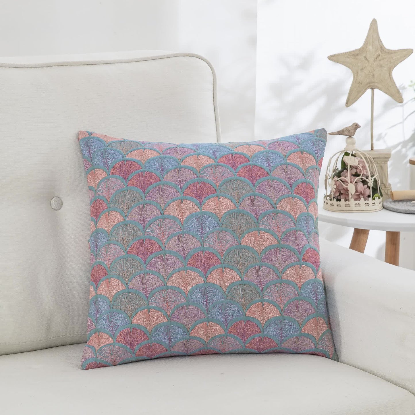 Jacquard-Kissenbezüge aus Baumwollgaze mit Fischschuppenmotiv (2 Stück)