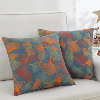 Kissenbezüge aus garngefärbtem Ginkgoblatt-Baumwollgaze (2 Stück) - Dunkelblau und Orange - 51cm x 91cm - image 0
