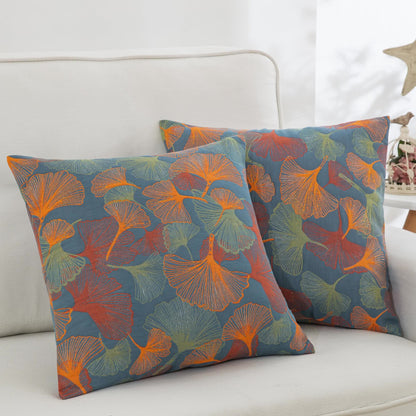 Kissenbezüge aus garngefärbtem Ginkgoblatt-Baumwollgaze (2 Stück) - Dunkelblau und Orange - 51cm x 91cm - image 0