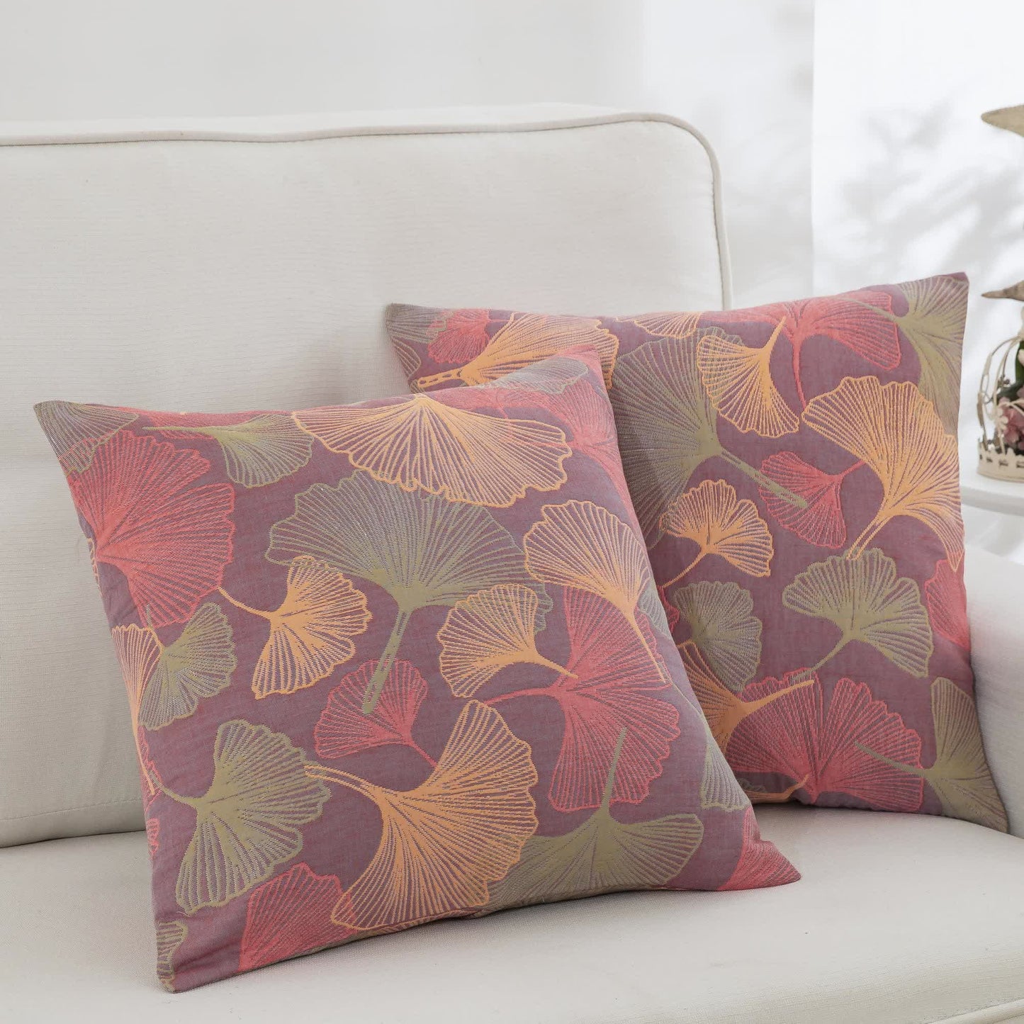 Kissenbezüge aus garngefärbtem Ginkgoblatt-Baumwollgaze (2 Stück) - Lila & Rosa - 51cm x 91cm - image 6