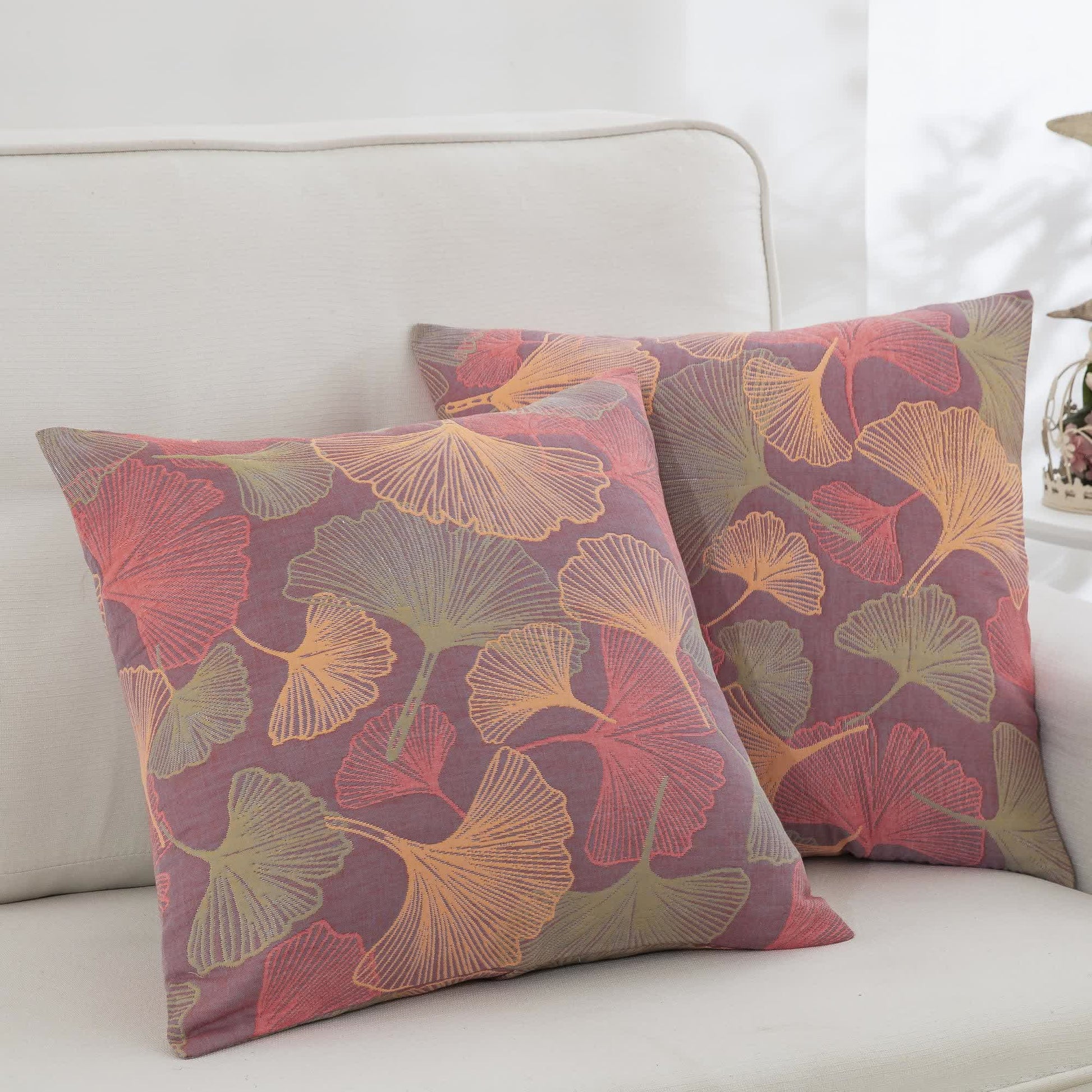 Kissenbezüge aus garngefärbtem Ginkgoblatt-Baumwollgaze (2 Stück) - Lila & Rosa - 51cm x 91cm - image 6