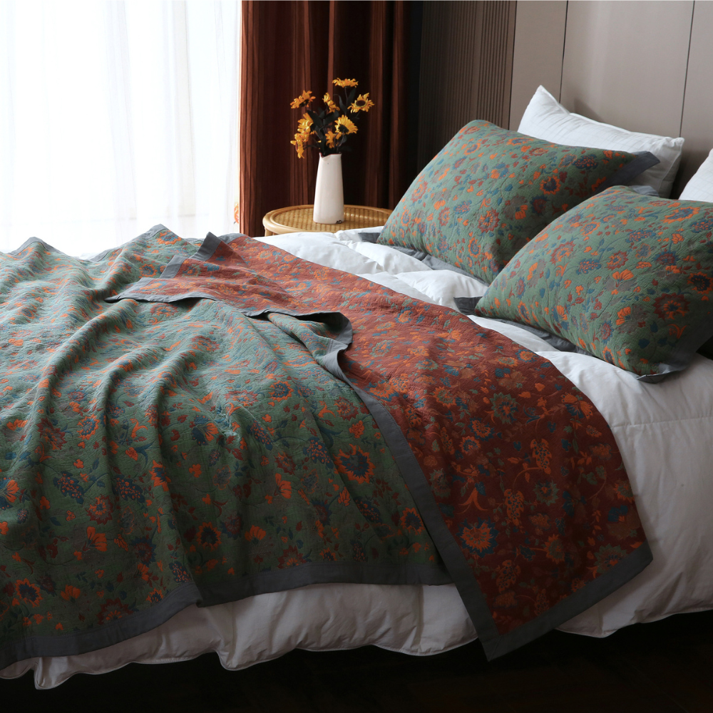 Wendesteppdecke aus reiner Baumwolle mit Retro-Blumenmuster