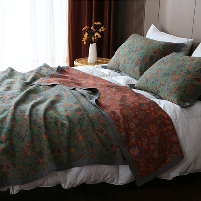 Wendesteppdecke aus reiner Baumwolle mit Retro-Blumenmuster