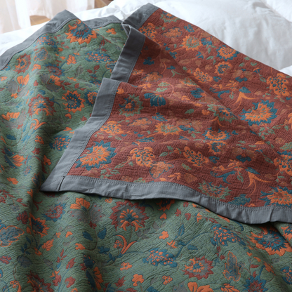 Wendesteppdecke aus reiner Baumwolle mit Retro-Blumenmuster