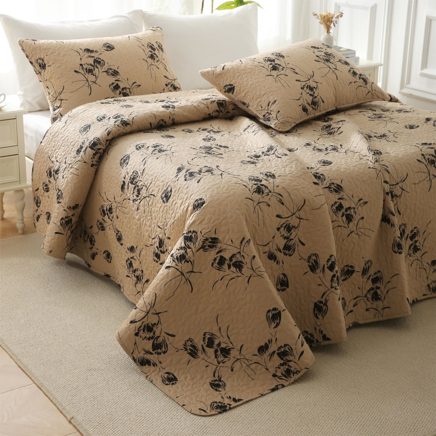 Gesteppte Bettwäsche aus Baumwolle im Vintage-Stil mit Blumenmuster