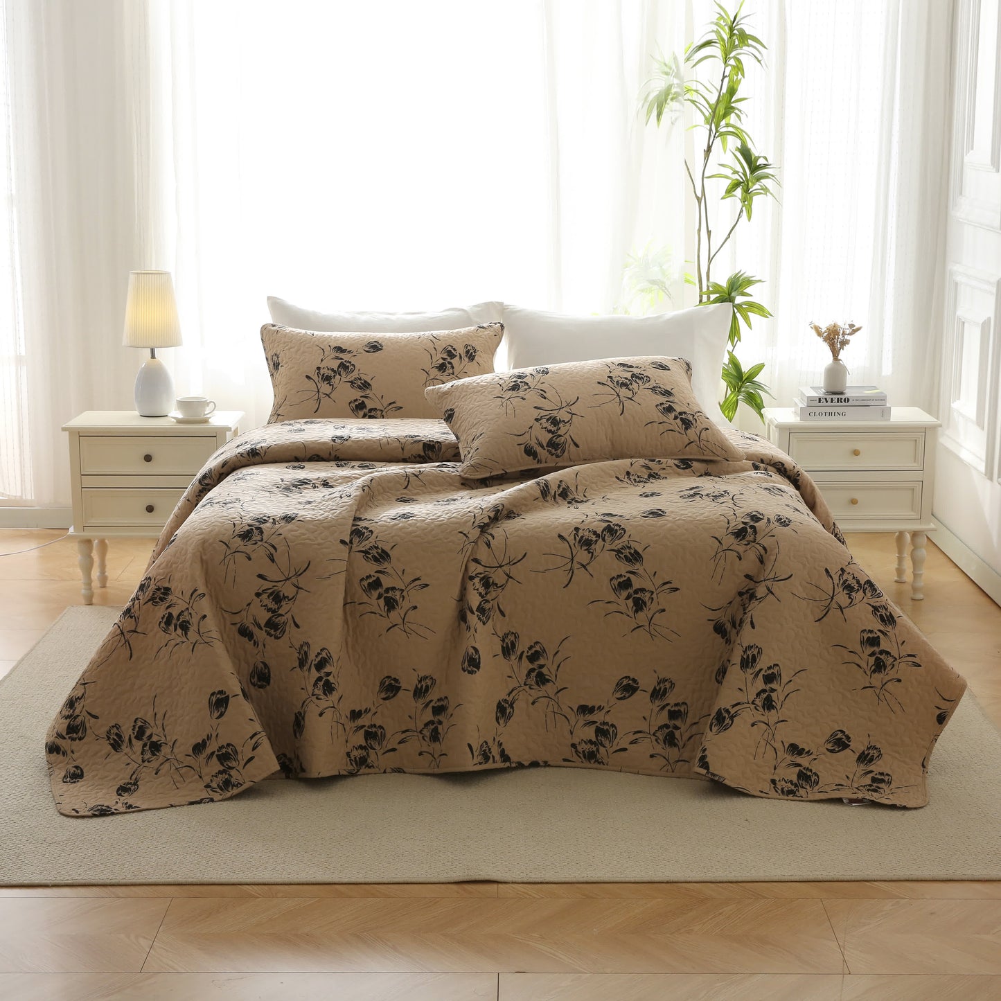 Gesteppte Bettwäsche aus Baumwolle im Vintage-Stil mit Blumenmuster