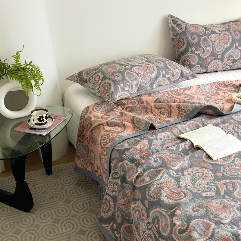 Baumwollgaze Retro Paisley Sommersteppdecke