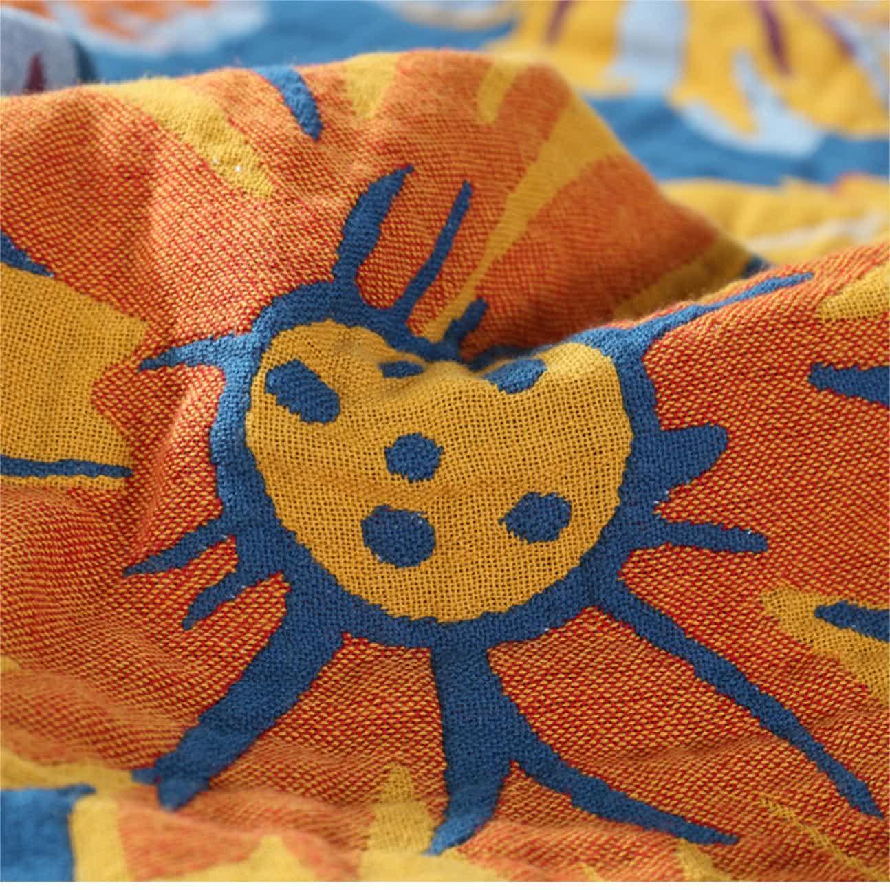 Rustikale, atmungsaktive Steppdecke aus Baumwollgaze mit Sonnenblumenmotiv