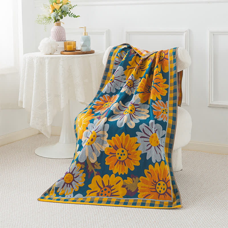 Elegantes, atmungsaktives Handtuch aus Baumwollgaze mit Sonnenblumenmotiv