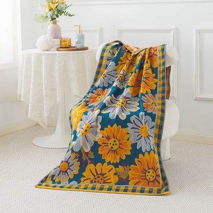 Elegantes, atmungsaktives Handtuch aus Baumwollgaze mit Sonnenblumenmotiv