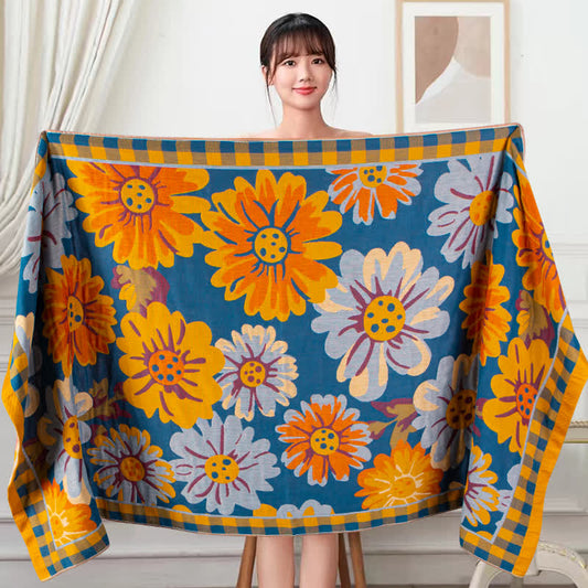 Elegantes, atmungsaktives Handtuch aus Baumwollgaze mit Sonnenblumenmotiv