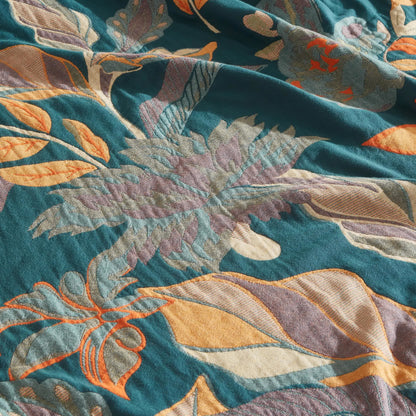 Steppdecke aus reiner Baumwolle mit Blumenmuster und Quasten