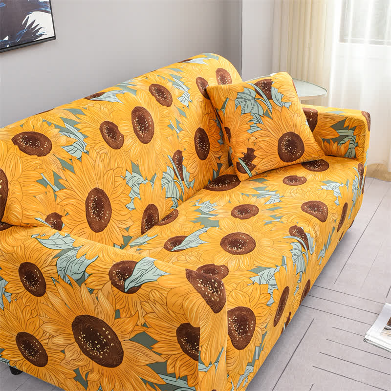 Elastischer, dehnbarer Couchbezug mit Sonnenblumenmotiv