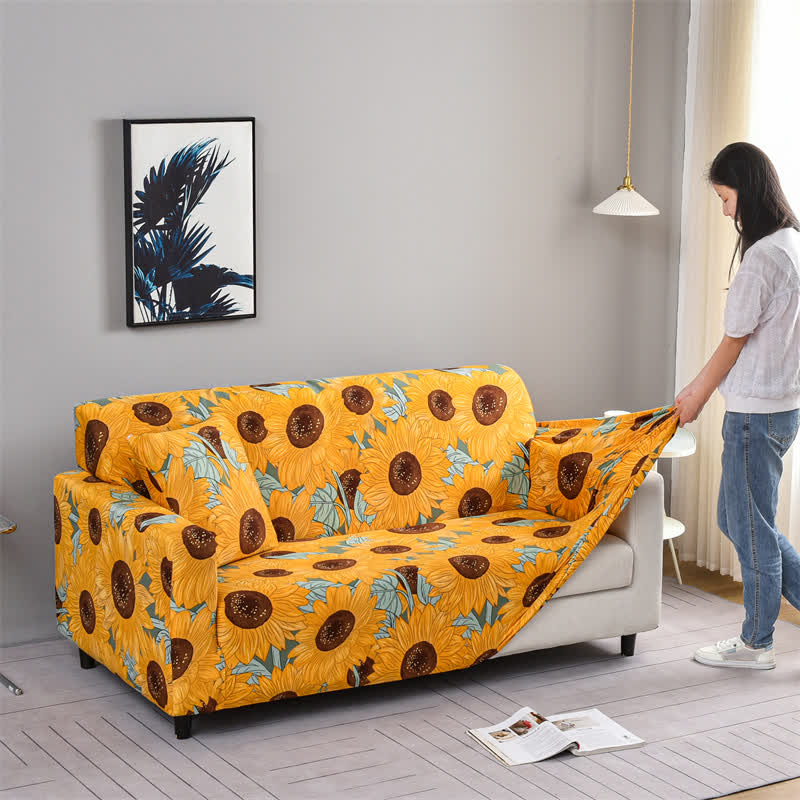 Elastischer, dehnbarer Couchbezug mit Sonnenblumenmotiv