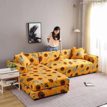 Elastischer, dehnbarer Couchbezug mit Sonnenblumenmotiv