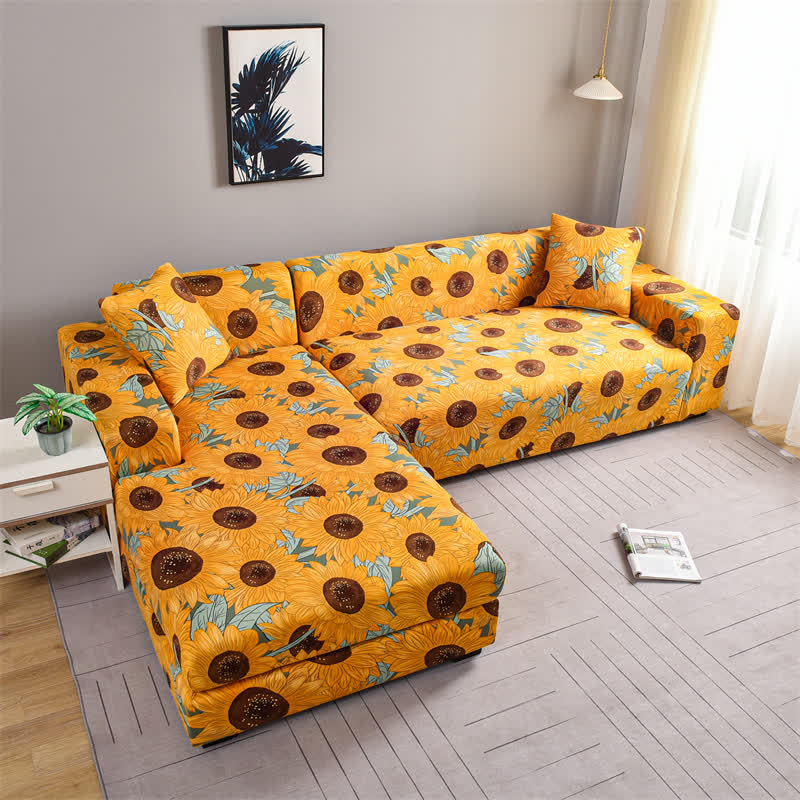 Elastischer, dehnbarer Couchbezug mit Sonnenblumenmotiv