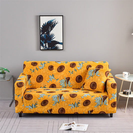 Elastischer, dehnbarer Couchbezug mit Sonnenblumenmotiv
