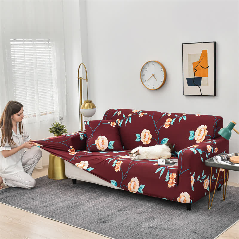 Eleganter, elastischer, dehnbarer Sofabezug mit Blumenmuster