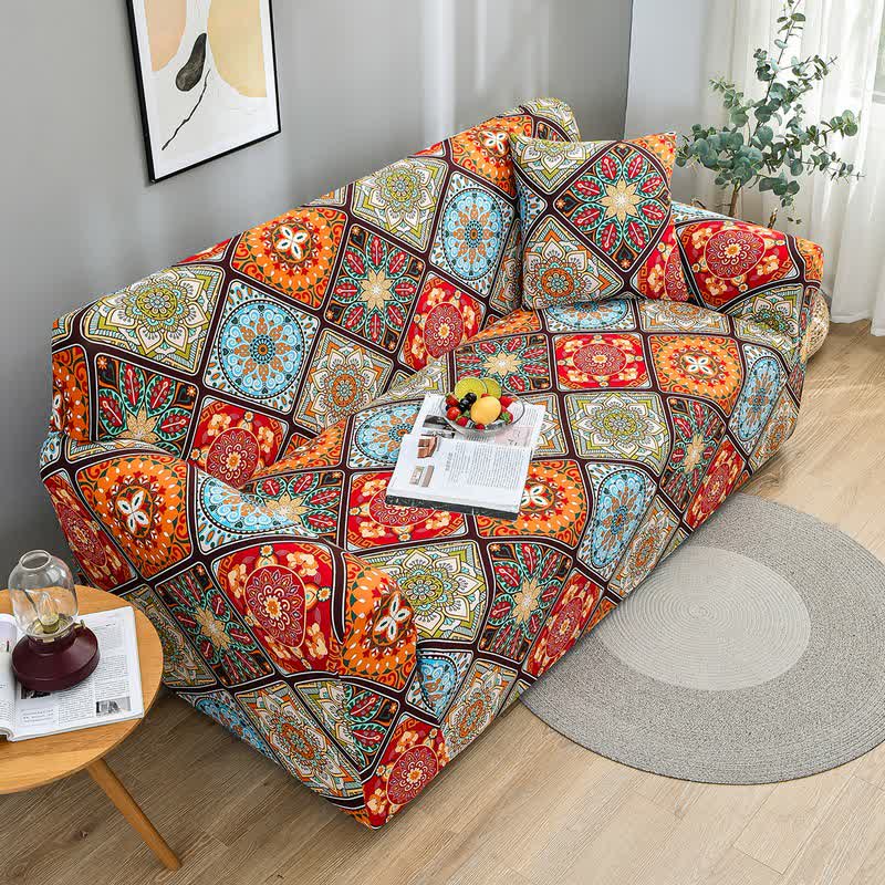 Elastischer Sofabezug mit Retro-Mandala-Blumen