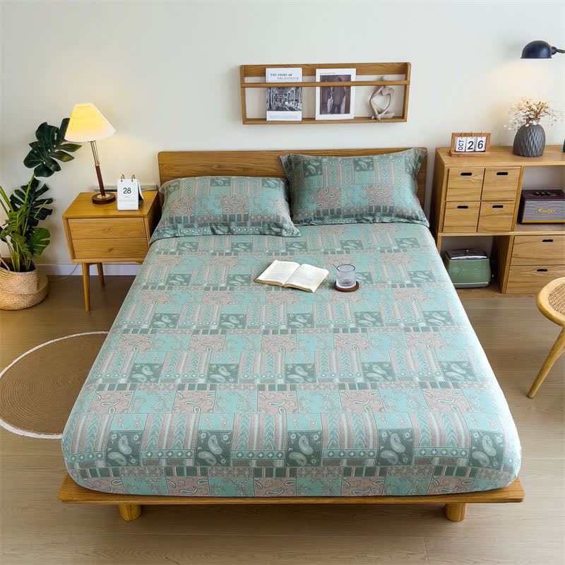 Spannbettlaken aus Baumwollgaze im Vintage-Paisley-Stil