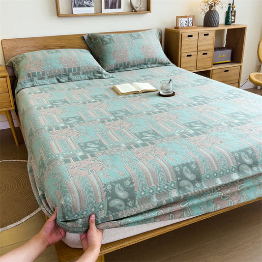 Spannbettlaken aus Baumwollgaze im Vintage-Paisley-Stil