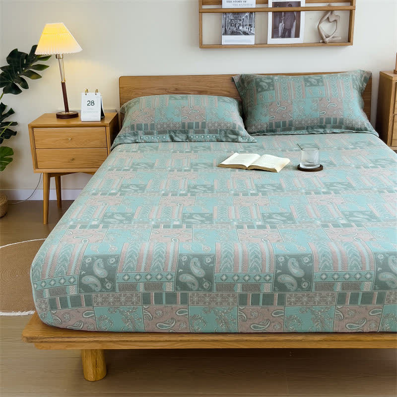 Spannbettlaken aus Baumwollgaze im Vintage-Paisley-Stil