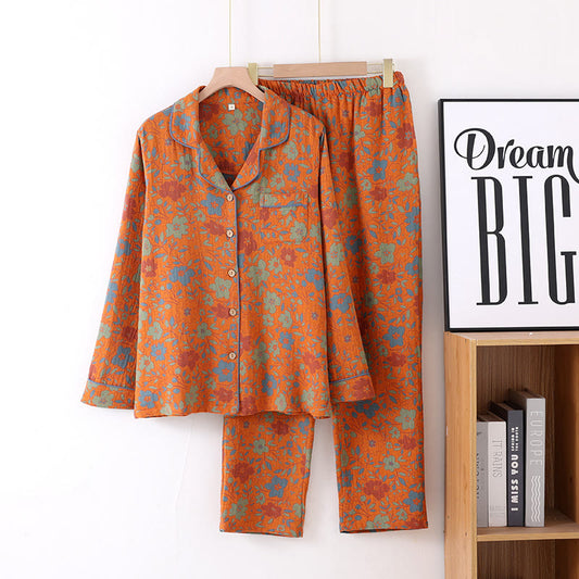 Pyjama-Set aus Baumwollgaze mit Retro-Blumenmuster