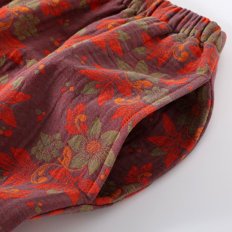 Pyjama-Set aus Baumwollgaze mit Blumenmuster und Froschverschluss