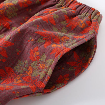 Pyjama-Set aus Baumwollgaze mit Blumenmuster und Froschverschluss