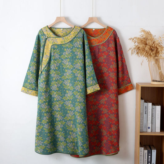 Nachthemd aus Jacquard-Baumwollgaze mit Blumenmuster
