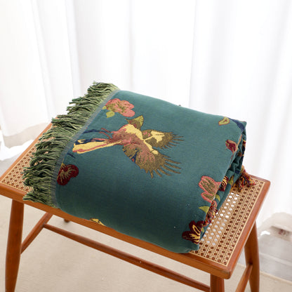 Wendesteppdecke aus Baumwolle mit Blumenmuster und Quasten „Magpie“