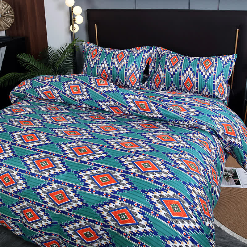Geometrisches Bohemian-Bettwäscheset mit gebürstetem Muster (3-teilig)