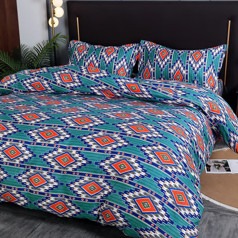 Geometrisches Bohemian-Bettwäscheset mit gebürstetem Muster (3-teilig)