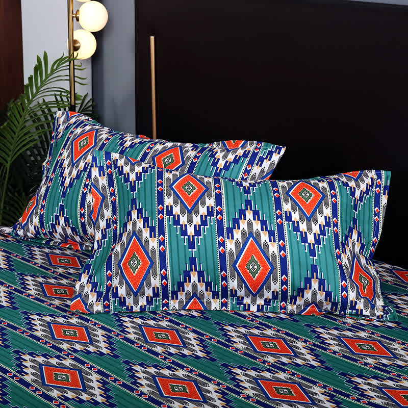 Geometrisches Bohemian-Bettwäscheset mit gebürstetem Muster (3-teilig)