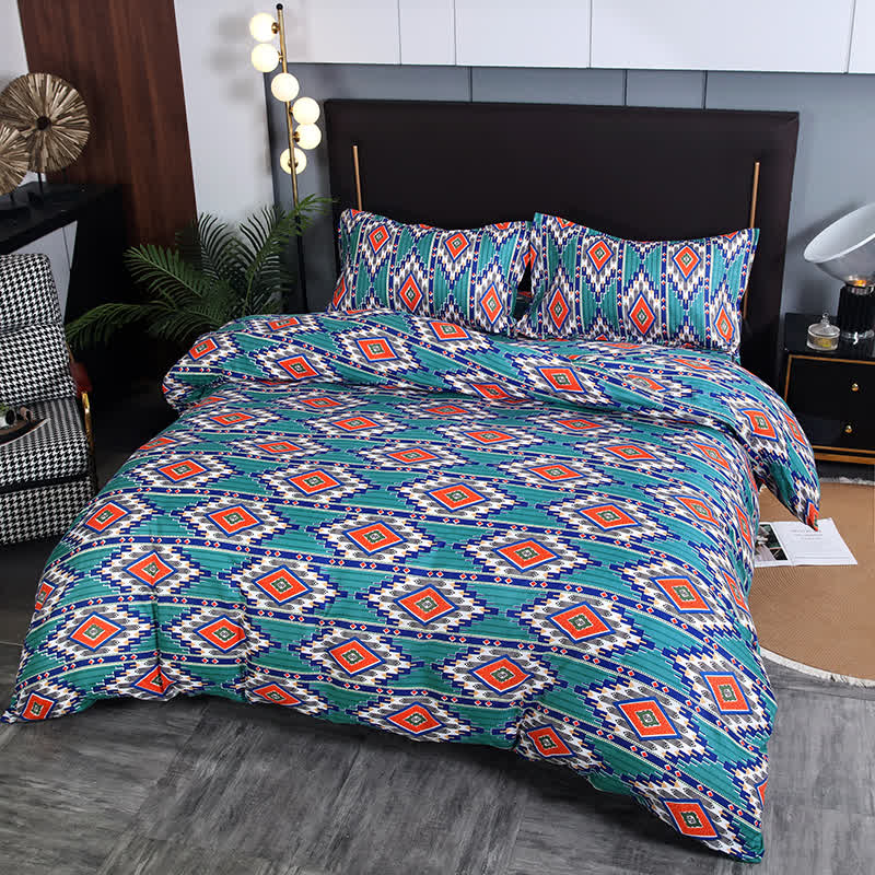 Geometrisches Bohemian-Bettwäscheset mit gebürstetem Muster (3-teilig)