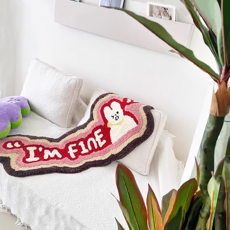 I' M FINE Getufteter Teppich mit Cartoon-Kaninchen