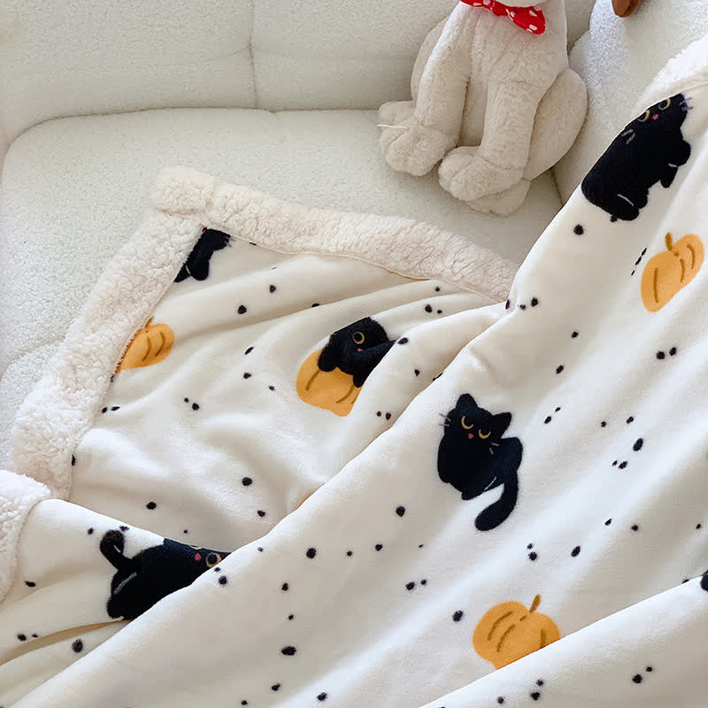 Süße Katze & Kürbis Fleecedecke