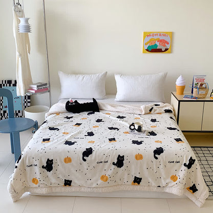 Süße Katze & Kürbis Fleecedecke
