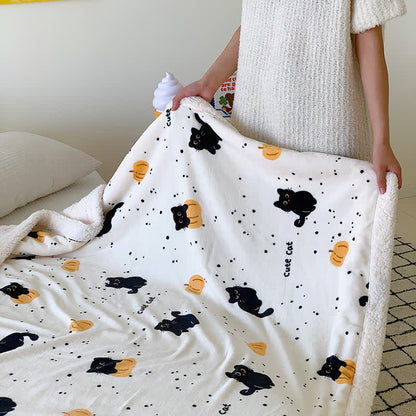 Süße Katze & Kürbis Fleecedecke