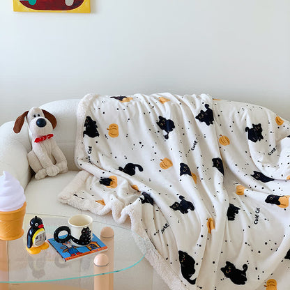 Süße Katze & Kürbis Fleecedecke