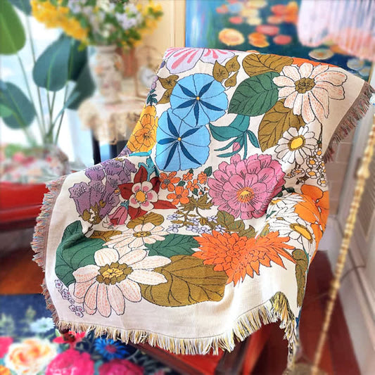 Bunte blühende Blumen Gobelin Decke