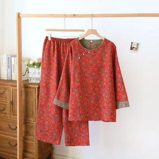Pyjama-Set aus Baumwollgaze mit neun Ärmeln
