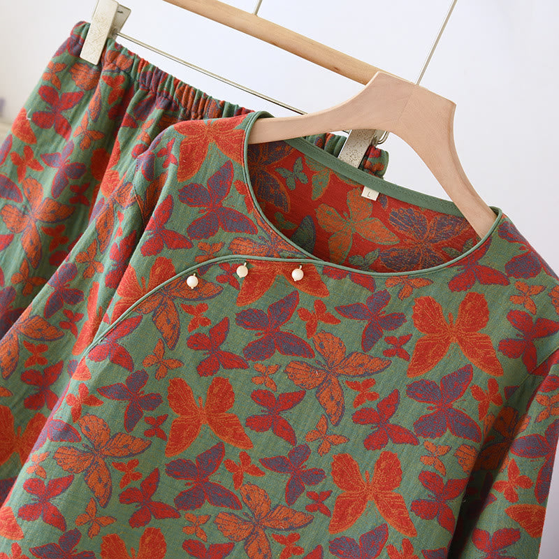Pyjama-Set aus Baumwollgaze mit Jacquard-Schmetterling