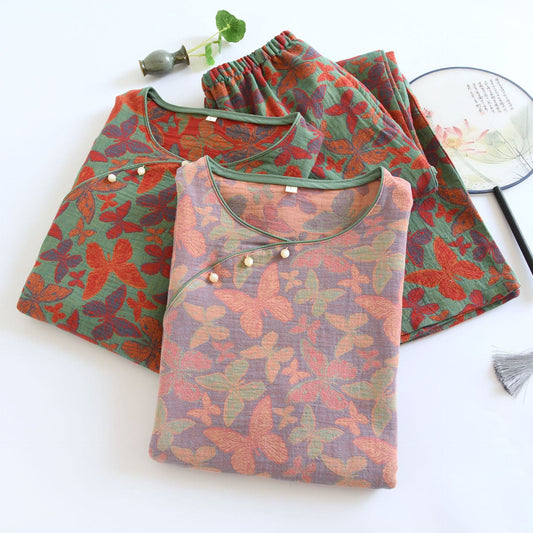 Pyjama-Set aus Baumwollgaze mit Jacquard-Schmetterling