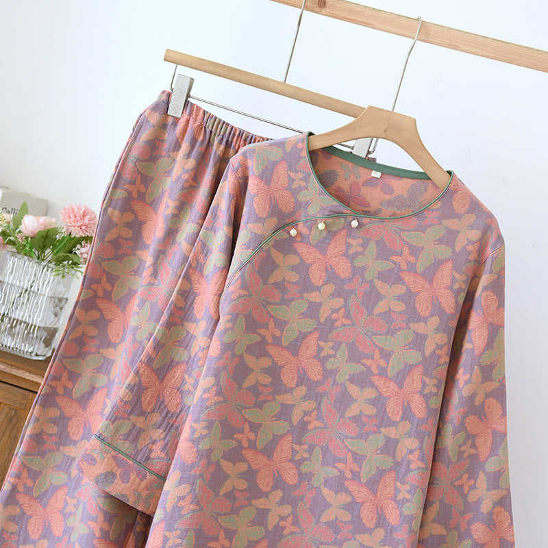 Pyjama-Set aus Baumwollgaze mit Jacquard-Schmetterling