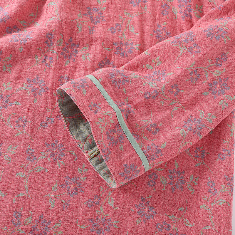 Pyjama-Set aus Baumwollgaze mit Blumenmuster und Froschverschluss