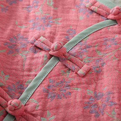 Pyjama-Set aus Baumwollgaze mit Blumenmuster und Froschverschluss